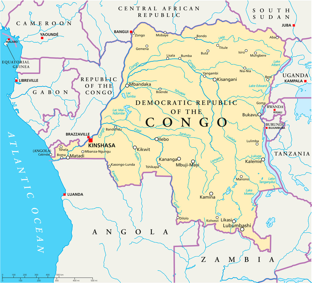Демократическая Республика Конго на карте Африки